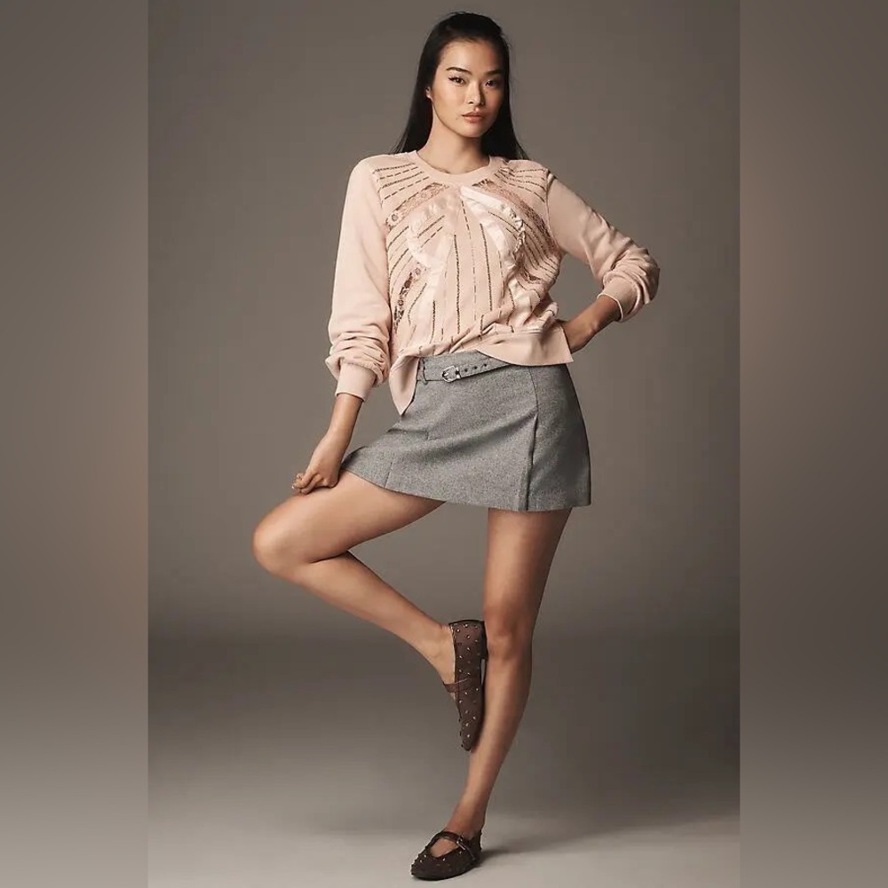 Anthropologie Beaded Bow Dusty Blush Sweater - Picture 7 of 7